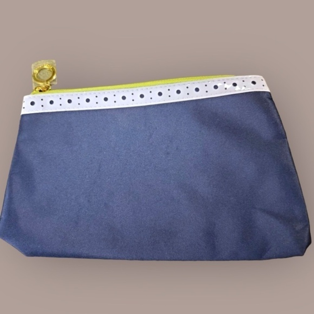 New ESTEE LAUDER Navy Blue Lime Green & White Cosmetic Makeup Bag